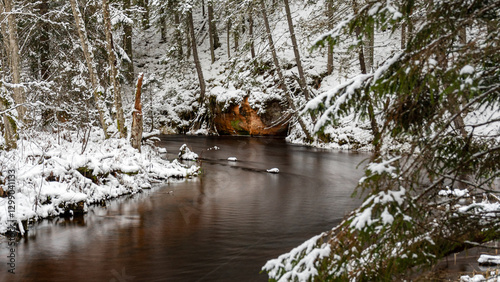 Wallpaper Mural romantic landscape with a small wild river, a charming winter day Torontodigital.ca