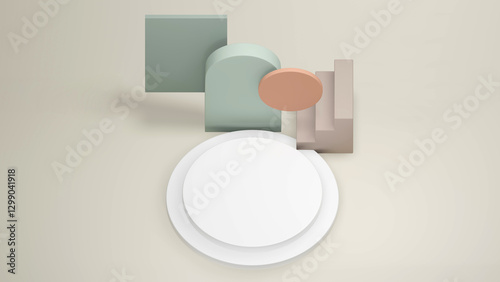 Green Orange 3D Geometric Prop Composition Podium Platform for Product Display
