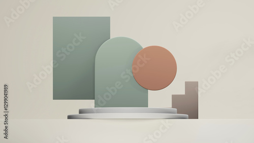 Green Orange 3D Geometric Prop Composition Podium Platform for Product Display