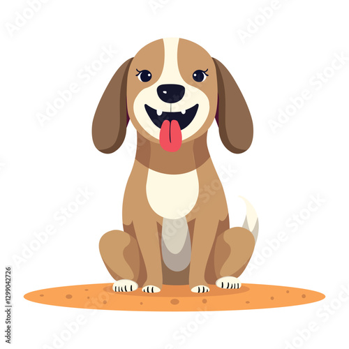 Adorable flat vector of a brown sheepdog puppy with a wagging tail, featuring a cute cartoon-style dog illustration. Perfect for pet logos, animal designs, and canine-themed artwork.