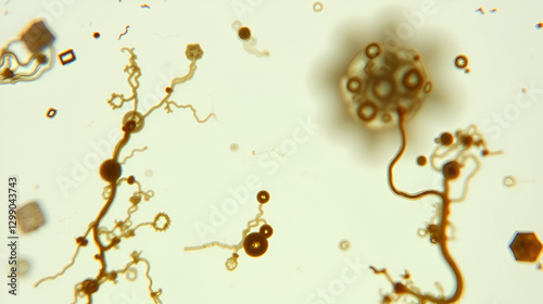 Microscopic fungi Malassezia furfur, showing yeast cells and hyphae. dermatophytes, Nail scraping or skin scraping for fungus test in microbiology laboratory photo
