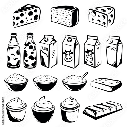 
set of vector icons of dairy products