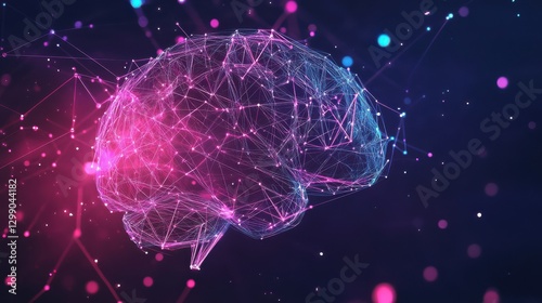 Neon Abstract Brain Network with Futuristic Digital Connections for Innovative development artificial intelligence technology Concept.