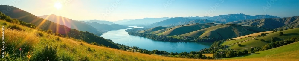 Sparkling Balaton, sun-drenched hills, vivid blue sky , sunshine, water Sparkling Balaton, sun-drenched hills, vivid blue sky , sunshine, water