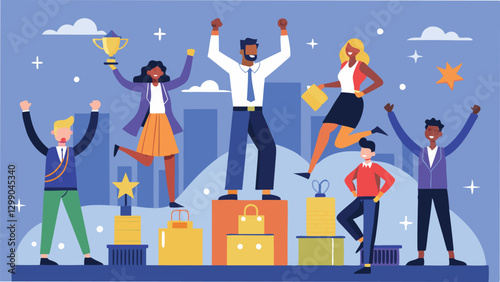 Modern Flat Style Business Success and Achievement Illustration on Transparent Background
