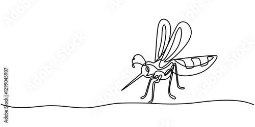 continuous line mosquito. mosquito drawn in one line. single line vector illustration, Mosquito one line continuous. Line art Mosquito isolated on transparent background. Hand drawn pro vector art.