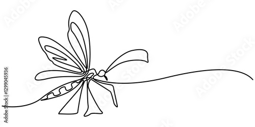 continuous line mosquito. mosquito drawn in one line. single line vector illustration, Mosquito one line continuous. Line art Mosquito isolated on transparent background. Hand drawn pro vector art.
