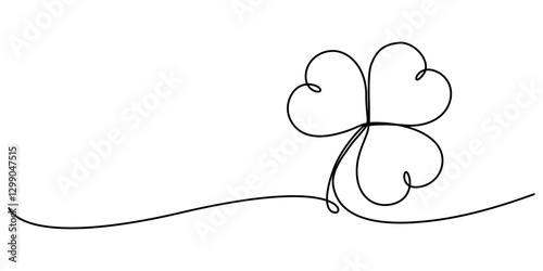 Continuous one line drawing of four leaf clovers. Isolated on white background vector illustration, Three leaves clover, Good luck floral symbol in simple linear style. Concept for web banner Saint.
