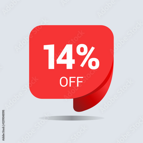 14% off discount, fourteen percent chat balloon. Special offer sale red tag. Concept of the price list for discounts. Advertising campaign, sales, label offer. Vector illustration.