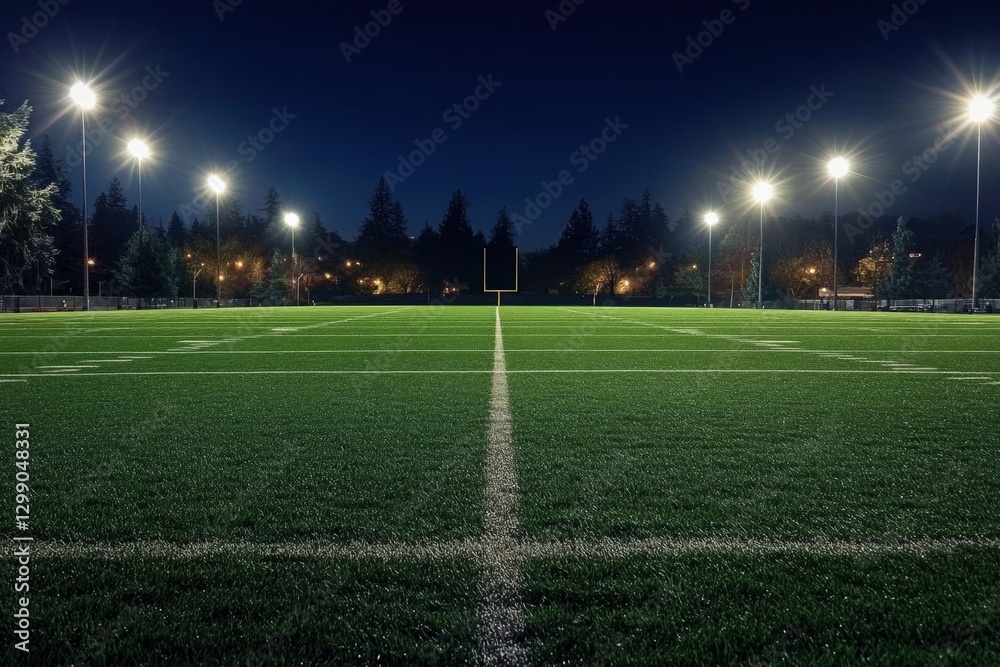 Illuminated football pitch prepared for practice and competition. Illuminated football pitch prepared for practice and competition.