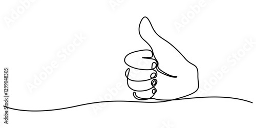 Continuous single line drawing of like icon. Thumb up one line drawing. Thumb up icon. Vector illustration, Hand showing like and great sign in simple linear style. Finger up symbol in editable stroke