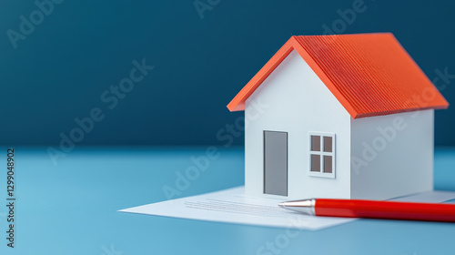 model house on contract with red pen symbolizes homeownership
