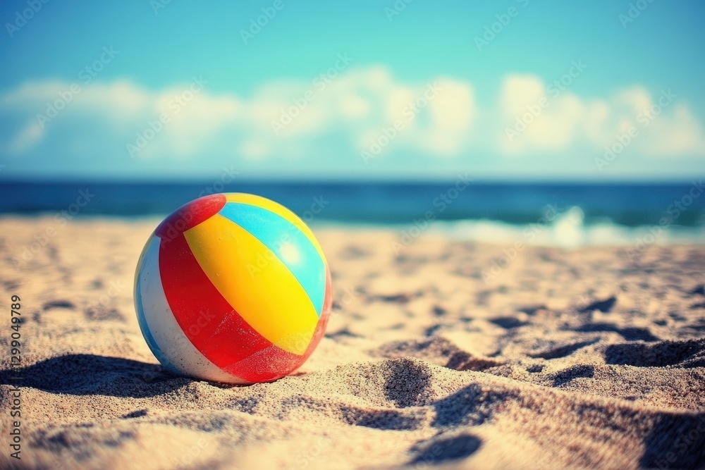 A beach scene featuring a colorful beach ball. A beach scene featuring a colorful beach ball.