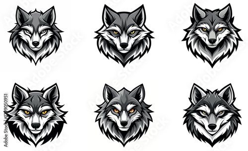 Wallpaper Mural Six Grey Wolf Mascot Logos on White Background Torontodigital.ca