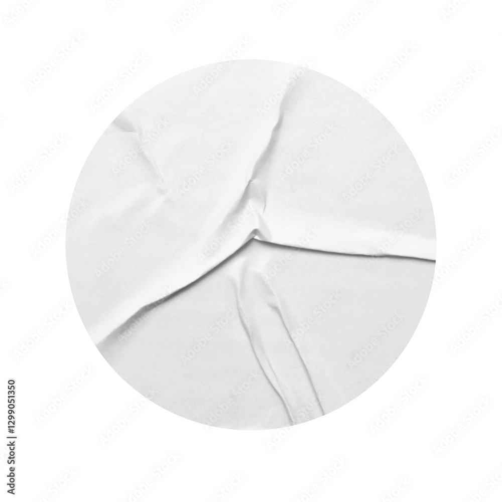 White paper stickers mockup. Blank circle label, crumpled paper emblems. Pasted poster texture. Copy space. Cut out White paper stickers mockup. Blank circle label, crumpled paper emblems. Pasted poster texture. Copy space. Cut out