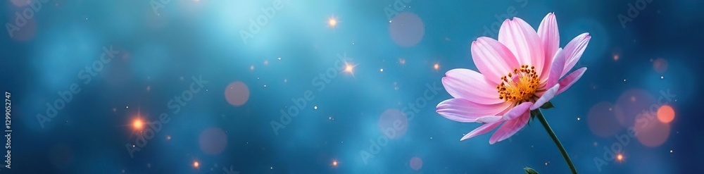 Sparkling blue mist surrounds a delicate flower, sparkling, pastel colors Sparkling blue mist surrounds a delicate flower, sparkling, pastel colors