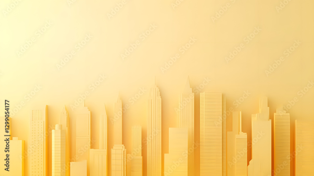 Obraz premium A yellow city skyline made of paper 