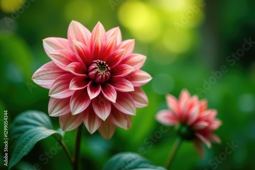 Lush greenery enveloping the dahlia's intricate details as they sway gently, foliage, greenery, serene