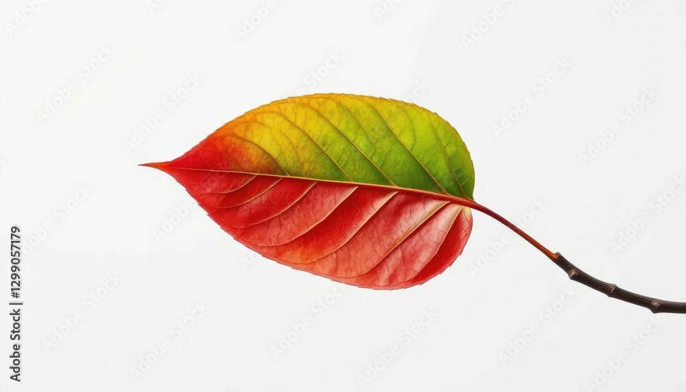 Single leaf, detached from branch, stark white backdrop, detail, petal
