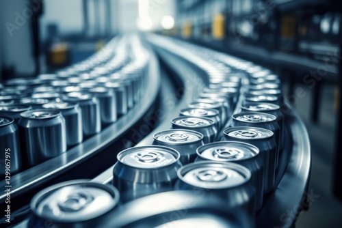 Depiction of efficient manufacturing with moving cans of soda. photo