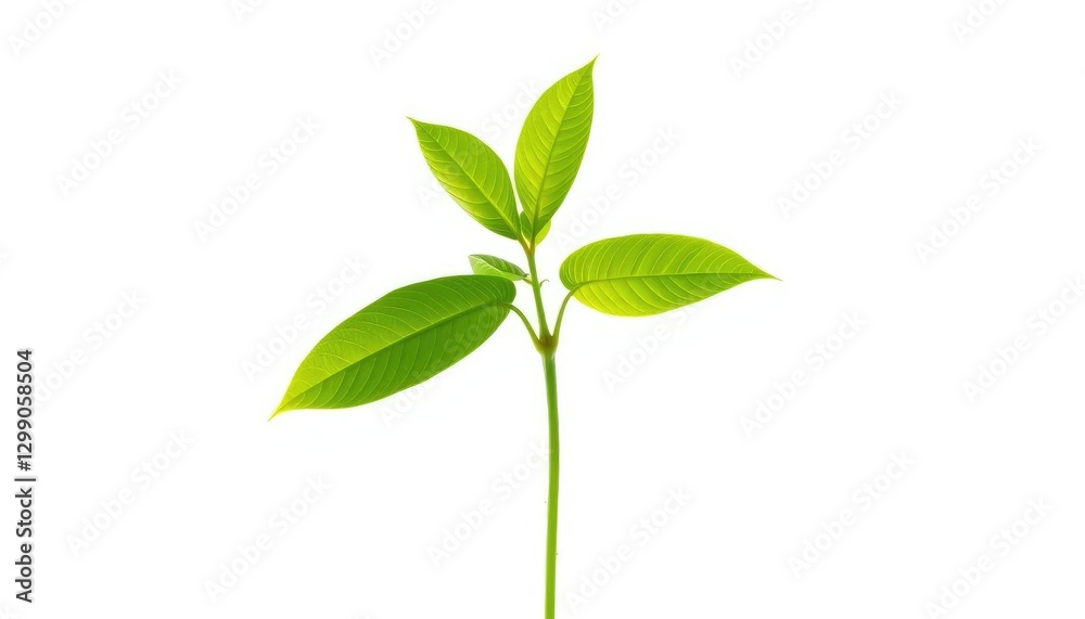 Single vibrant green plant, isolated on pure white, summer, background Single vibrant green plant, isolated on pure white, summer, background