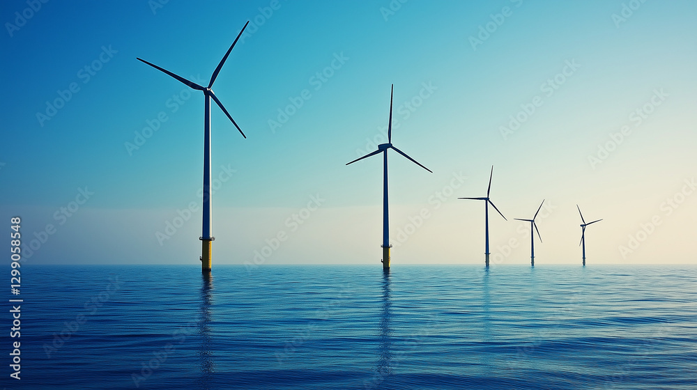 Offshore Wind Turbines Generating Renewable Energy at Sea – AI Generated