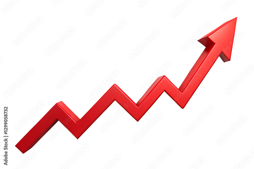 Red 3D Upward Trending Arrow Indicating Growth Red 3D Upward Trending Arrow Indicating Growth
