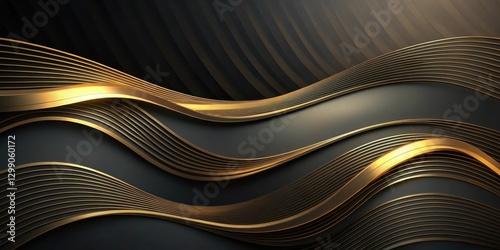 Elegant Abstract Dark Background with Golden Accents and Smooth Wavy Lines