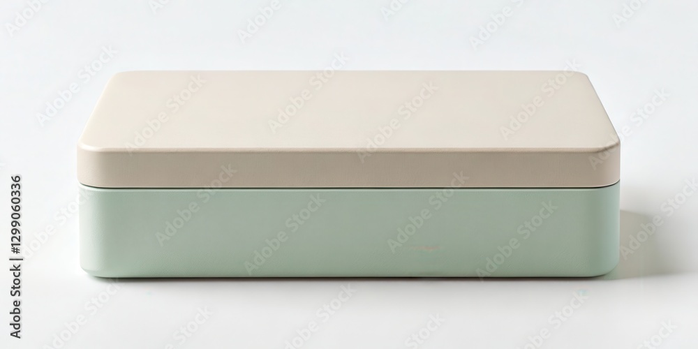 A pastel-toned rectangular container with a beige lid and a pale green base, ideal for storing small items or as a decorative element. A pastel-toned rectangular container with a beige lid and a pale green base, ideal for storing small items or as a decorative element.