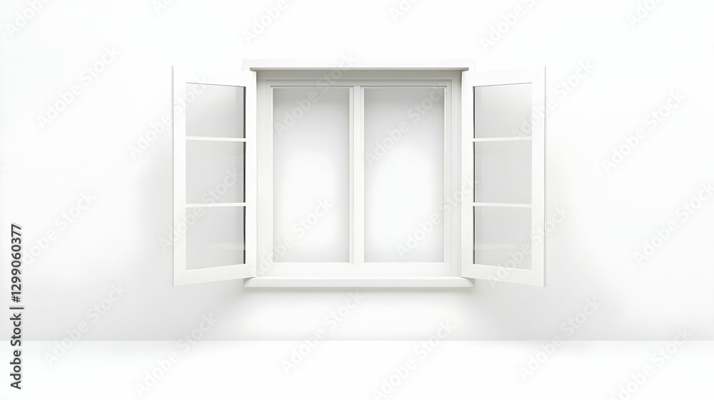Open White Window on White Wall with Minimalist Design and Bright Daylight Open White Window on White Wall with Minimalist Design and Bright Daylight