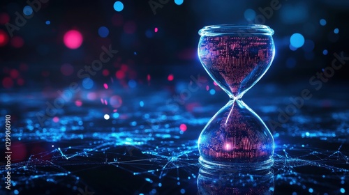 Futuristic Digital Hourglass with Network Connection technology background.