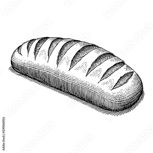 Loaf of Bread Detailed Close Up in Vintage Style Black and White Outline Line Art Drawing
