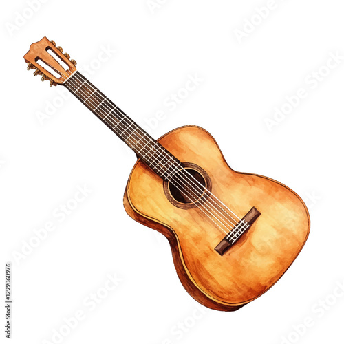 Six-string wooden classical guitar vector illustration. Guitar musical instrument isolated on white background.