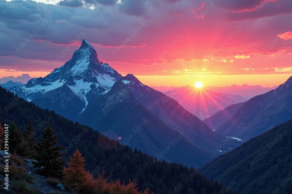 Obraz premium Majestic mountain range at sunset, colorful clouds , mountains, image, backdrop