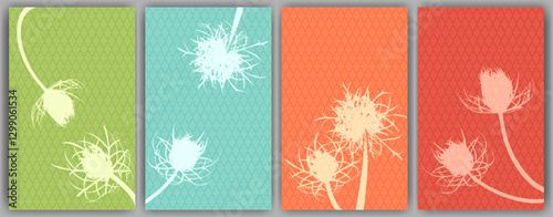 Carrot flower wall art vector design. Rustic fluffy dandelions. Field flower buds symbolising couple in love. Medical plants illustration. Aromatic grass buds.