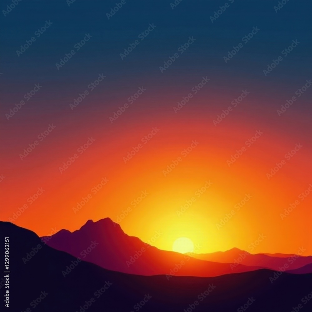 Fototapeta premium Silhouette against vibrant sunset, majestic mountains , golden hour, vista