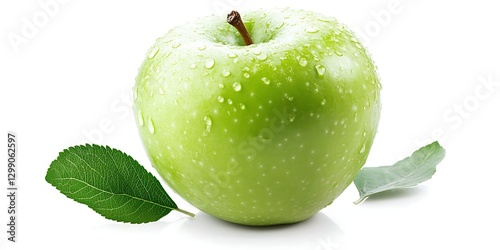 a green apple with water drops on it