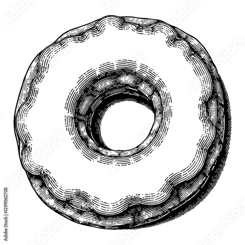 Doughnut with Chocolate Glaze Top View Detailed Black and White Outline Line Art Drawing