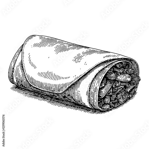 Detailed Enchilada Food in Black and White Style Delicious Outline Line Art Drawing
