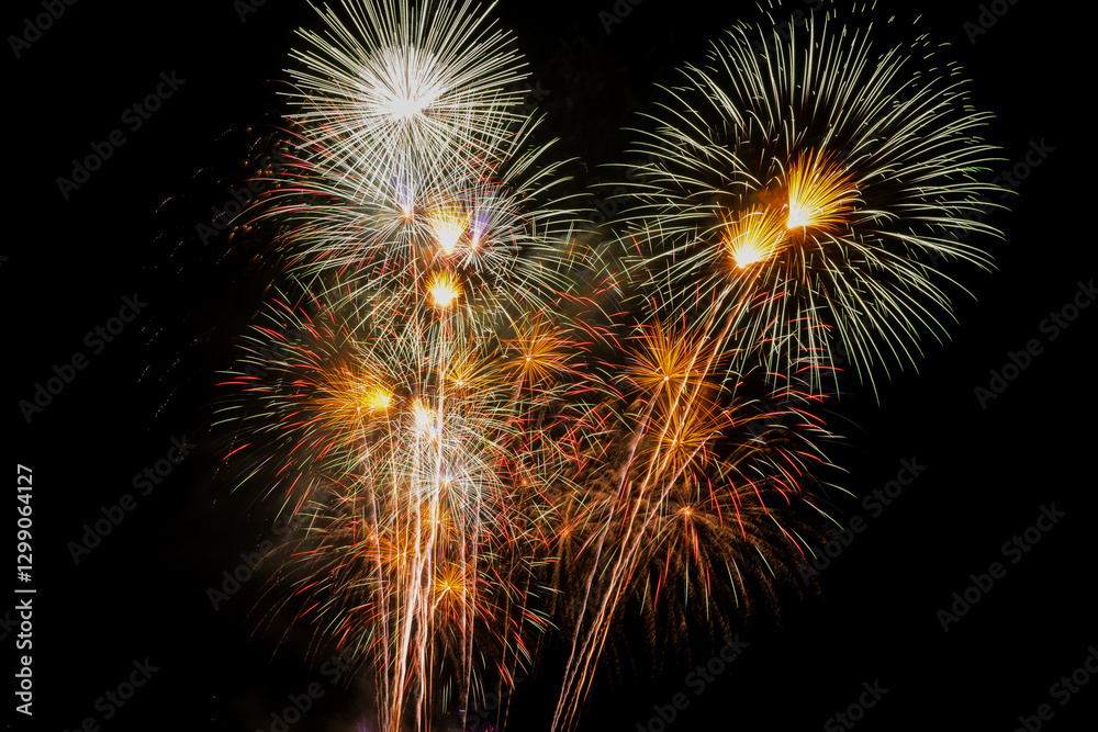 Vibrant fireworks display lighting up the night sky during a festive celebration Vibrant fireworks display lighting up the night sky during a festive celebration