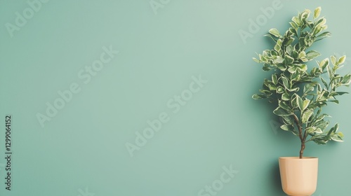 Serene Green Plant in a Pot Against a Teal Background