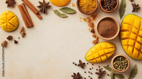 Culinary Composition with Exotic Spices and Tropical Mango – AI Generated