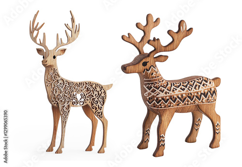Wallpaper Mural Wooden Deer Figurine with Intricate Black Patterns on a Transparent Background Torontodigital.ca