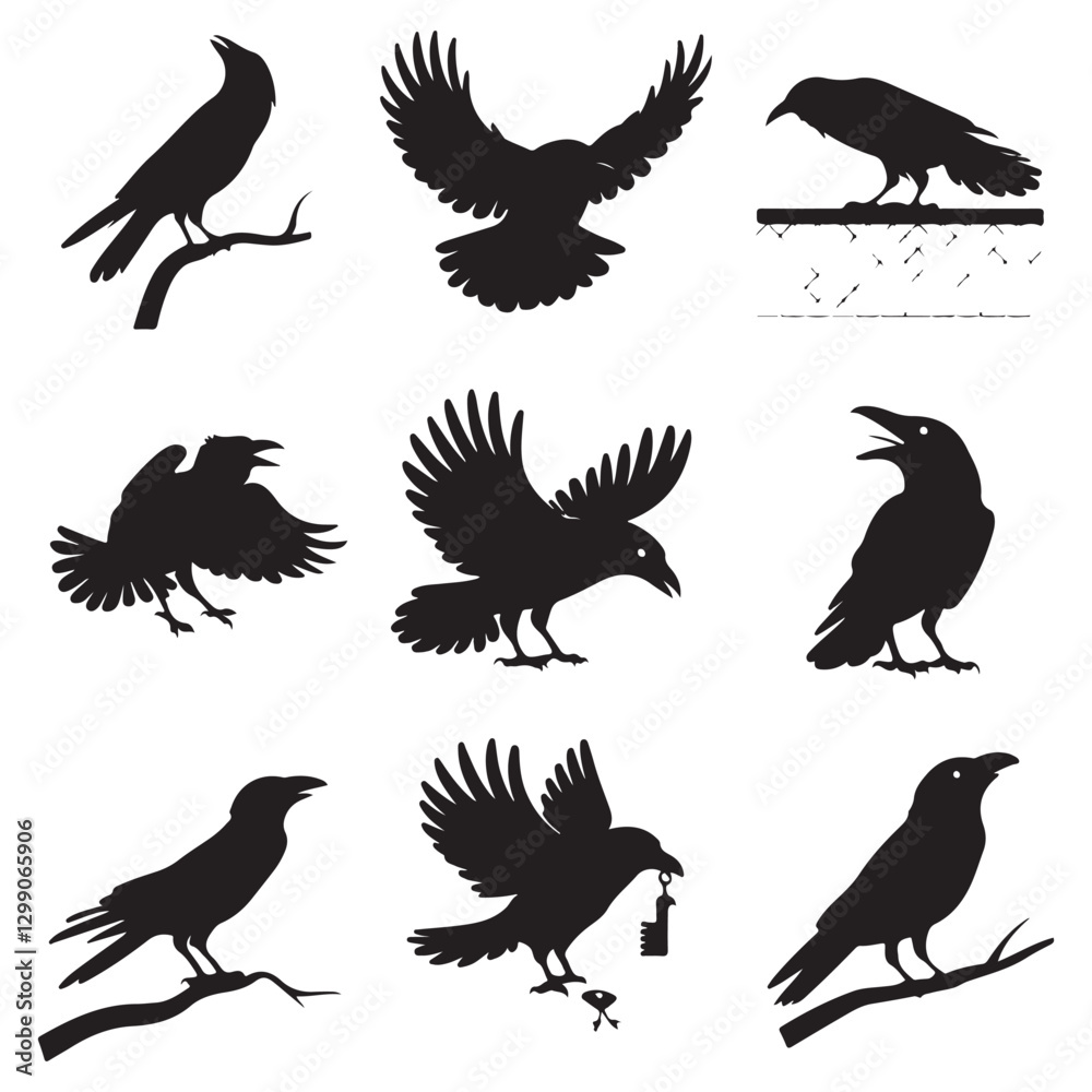 Fototapeta premium Sparrow Silhouette On A Branch On A Transparent Background Silhouette of a bird on branchBirds