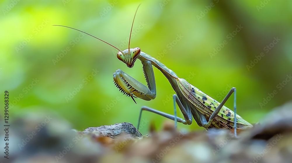 Slender Twig Mantis blending into its forest surroundings its elongated body perfectly camouflaged spiked forelegs folded in prayer like readiness waiting patiently for prey Slender Twig Mantis blending into its forest surroundings its elongated body perfectly camouflaged spiked forelegs folded in prayer like readiness waiting patiently for prey