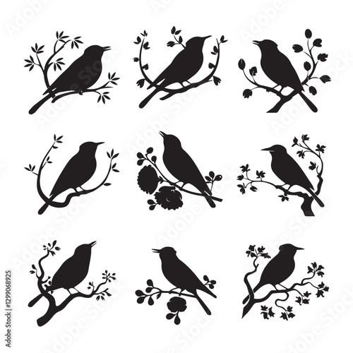 Vector set of sparrow silhouettes. Birds silhouettes collection Sparrow Silhouette 