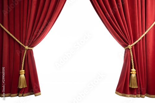 Two Red Theater Curtains with Gold Tassels