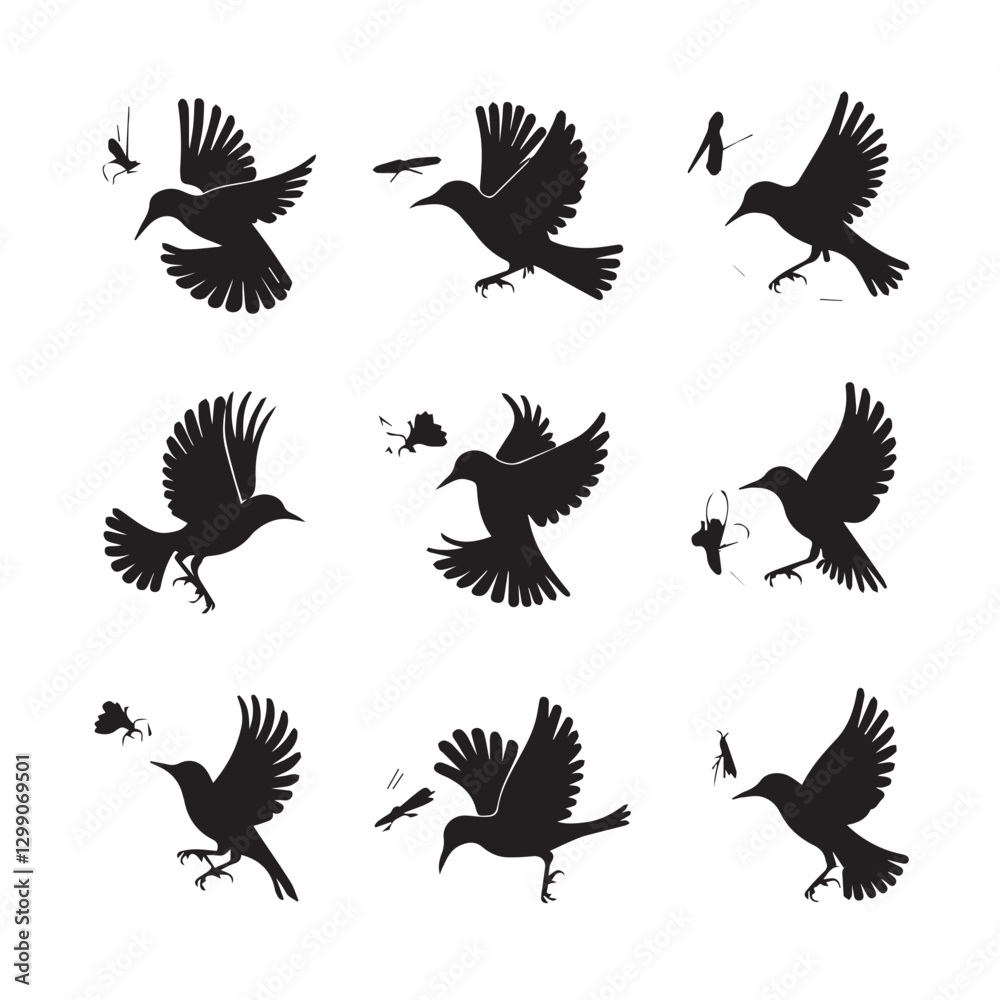 Obraz premium Vector birds silhouettes Sparrows Silhouette Pigeons Flying Silhouettes 1 brid silhouette