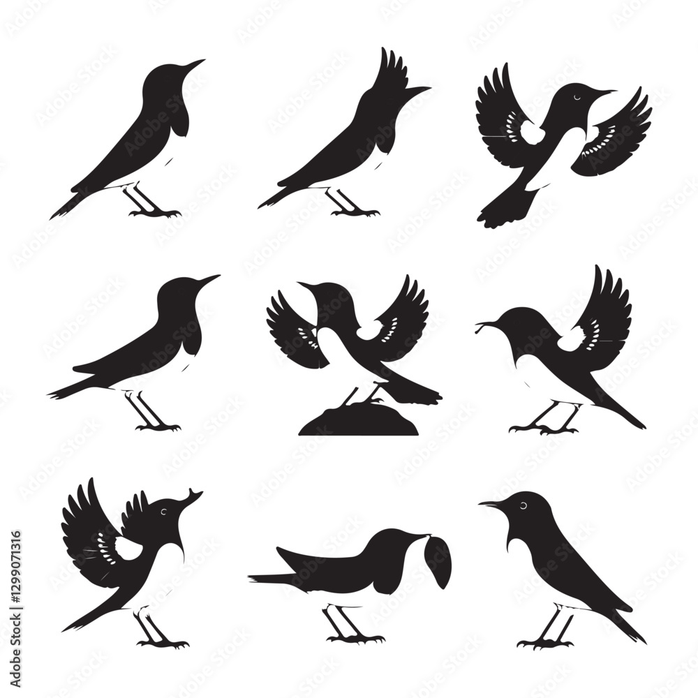 Obraz premium Vector birds silhouettes Sparrows Silhouette Pigeons Flying Silhouettes 1 brid silhouette