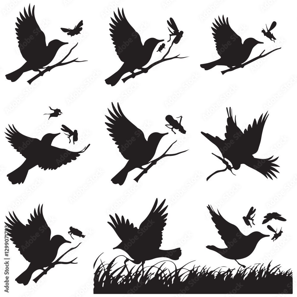 Obraz premium Vector birds silhouettes Sparrows Silhouette Pigeons Flying Silhouettes 1 brid silhouette